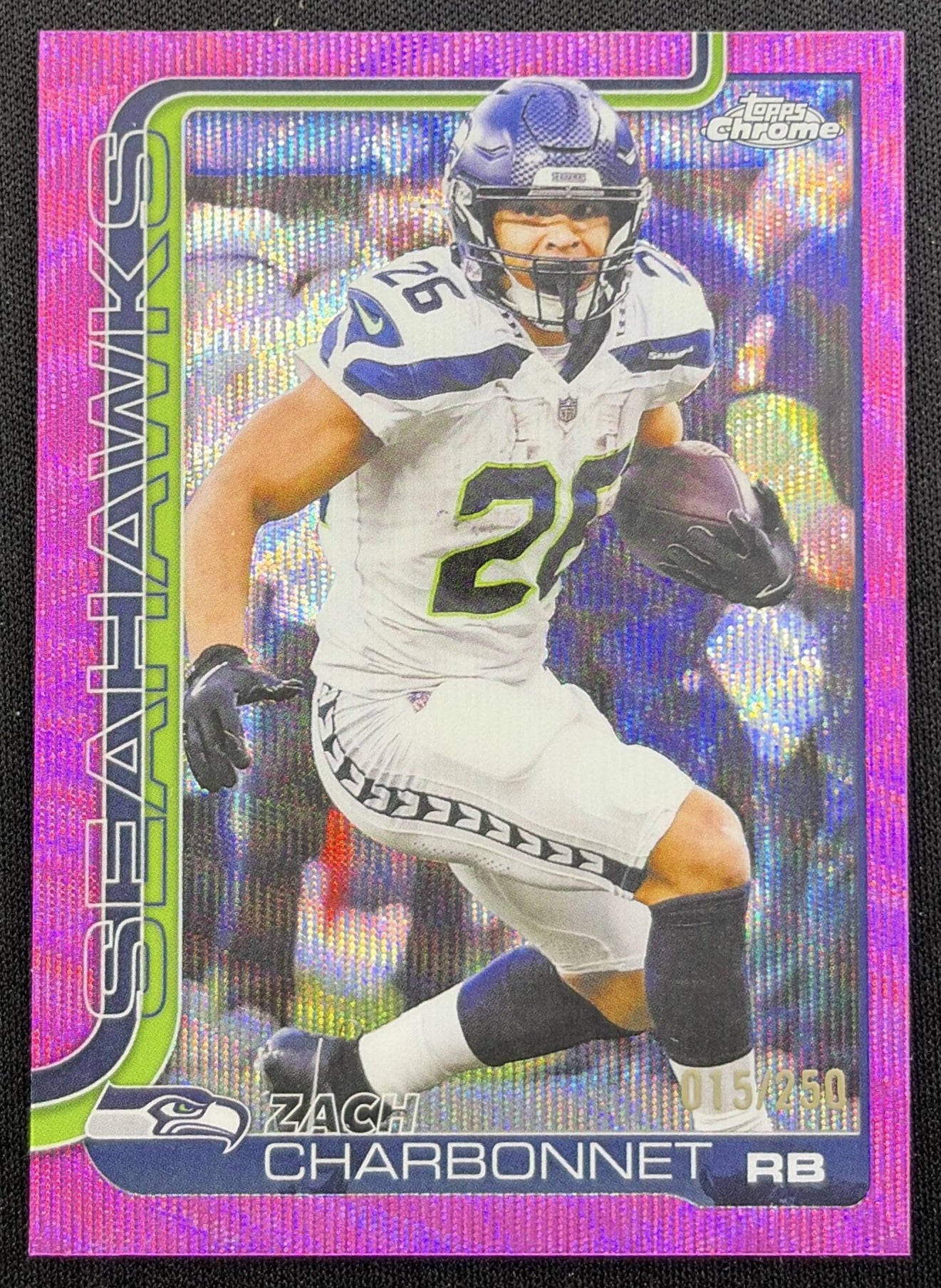 Zach Charbonnet 2025 Topps Chrome Pink Wave Refractor /250 Seahawks