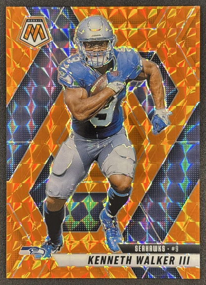 Kenneth Walker III 2025 Panini Mosaic Orange Prizm /199 Seahawks front