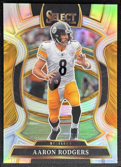 Aaron Rodgers 2025 Panini Select Concourse Silver Prizm Steelers front