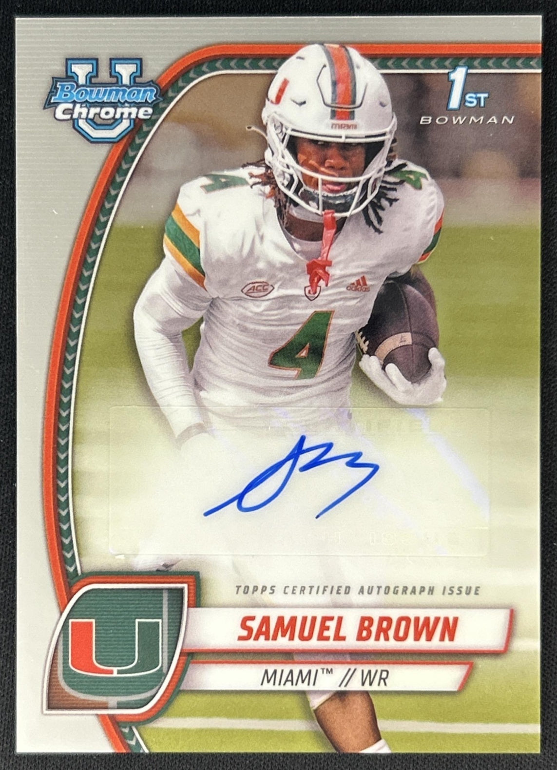 Samuel Brown 2024 Bowman Chrome University Prospect Auto Hurricanes front