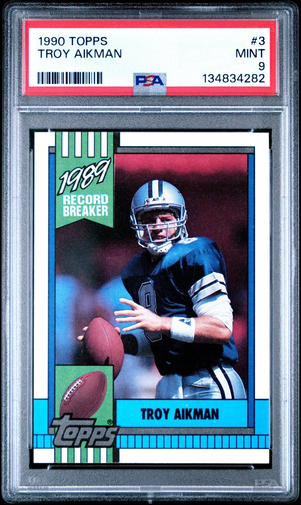 Troy Aikman 1990 Topps PSA 9 Cowboys front