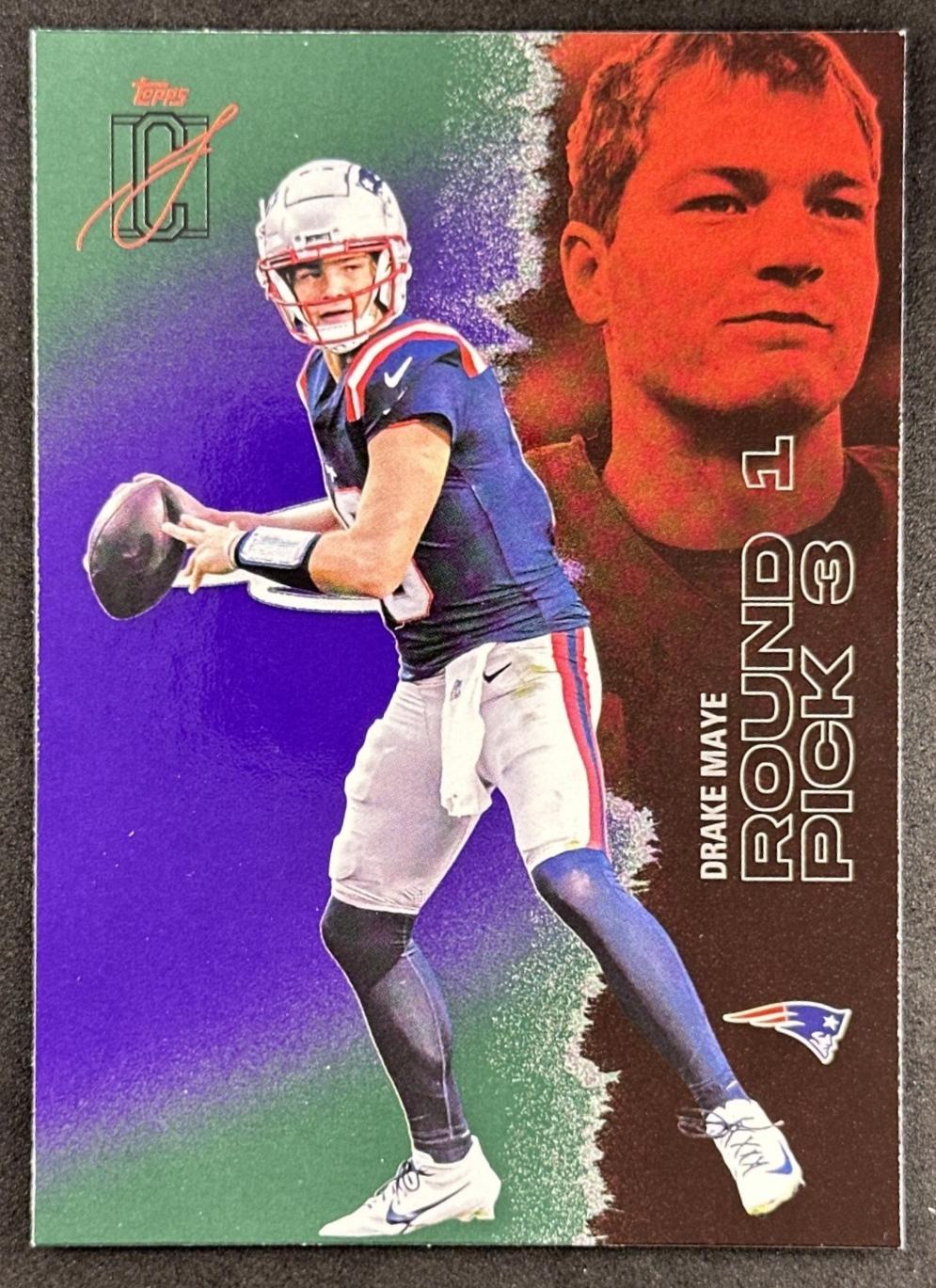 Drake Maye 2025 Topps Signature Class Veteran Green & Purple Foil Patriots Front