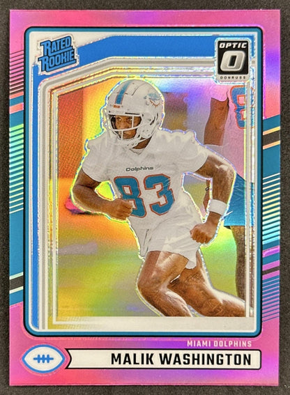Malik Washington 2024 Panini Donruss Optic Rated Rookie Preview Pink Dolphins Sports Trading Cards