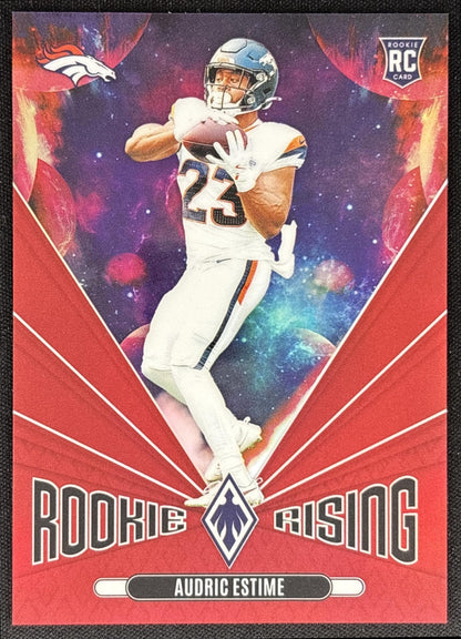 Audric Estime 2024 Panini Phoenix Rookie Rising Red /99 Broncos