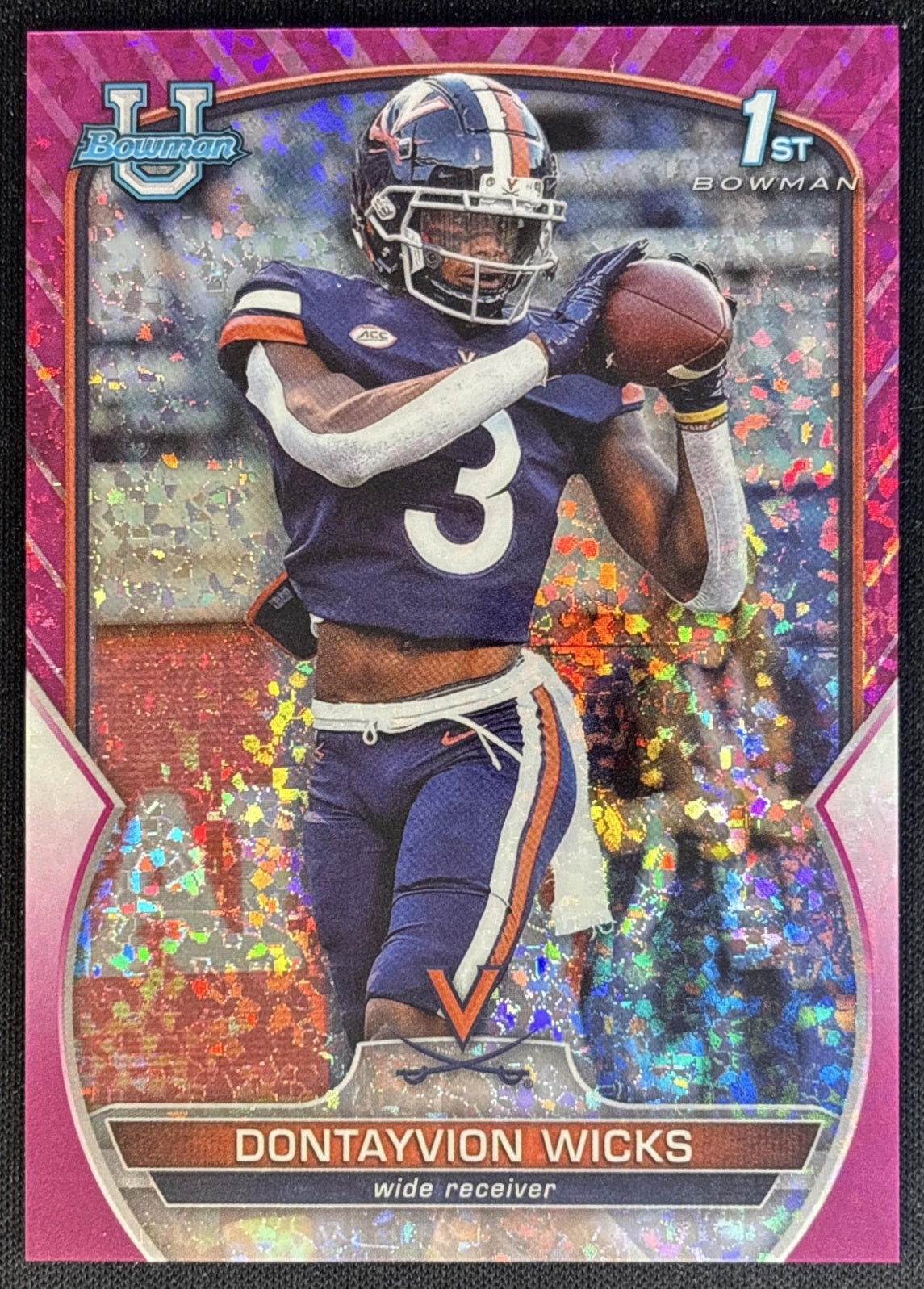 Dontayvion Wicks 2022 University Chrome Fuschia Mini Diamond Refractor /150