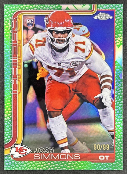 Josh Simmons 2025 Chrome Rookie Football Leather Green Refractor /99 Chiefs front