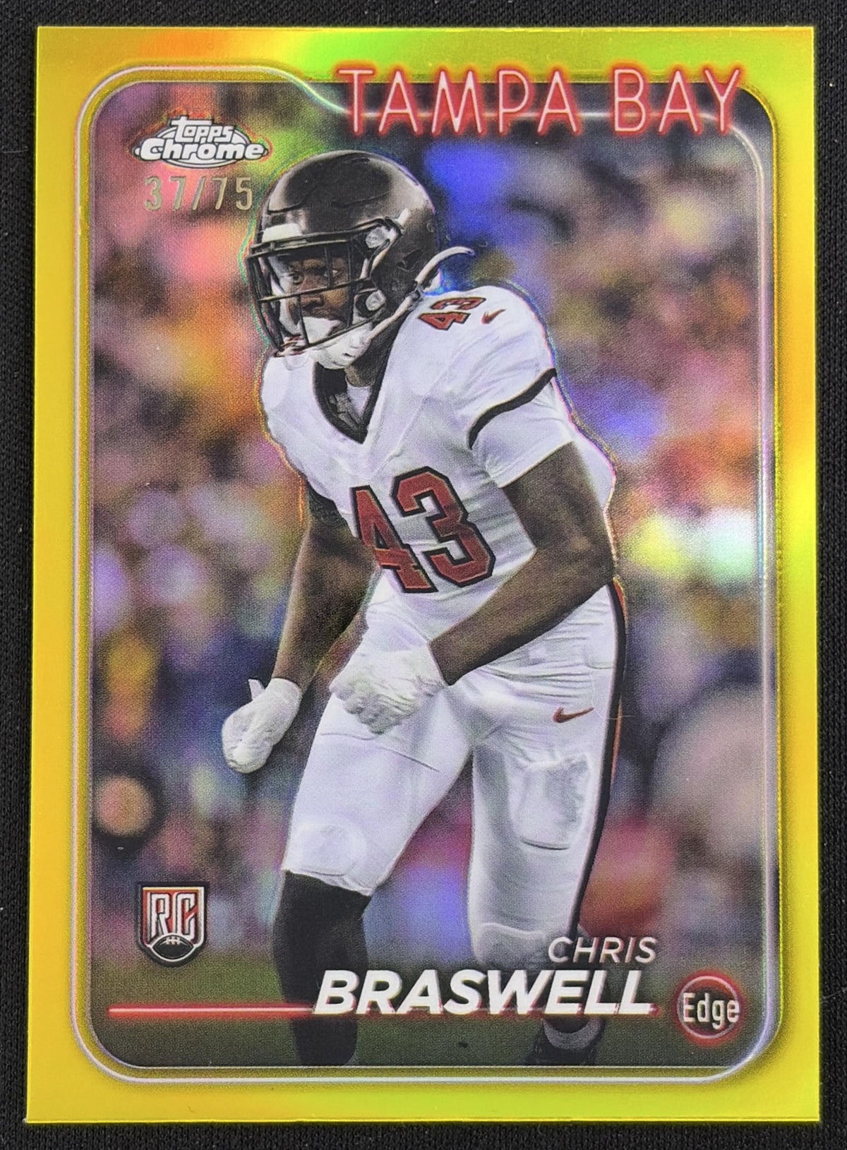 Chris Braswell 2024 Topps Chrome Yellow Refractor /75 Buccaneers Sports Trading Card