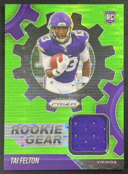 Tai Felton 2025 Panini Prizm Rookie Gear Neon Green Pulsar Vikings