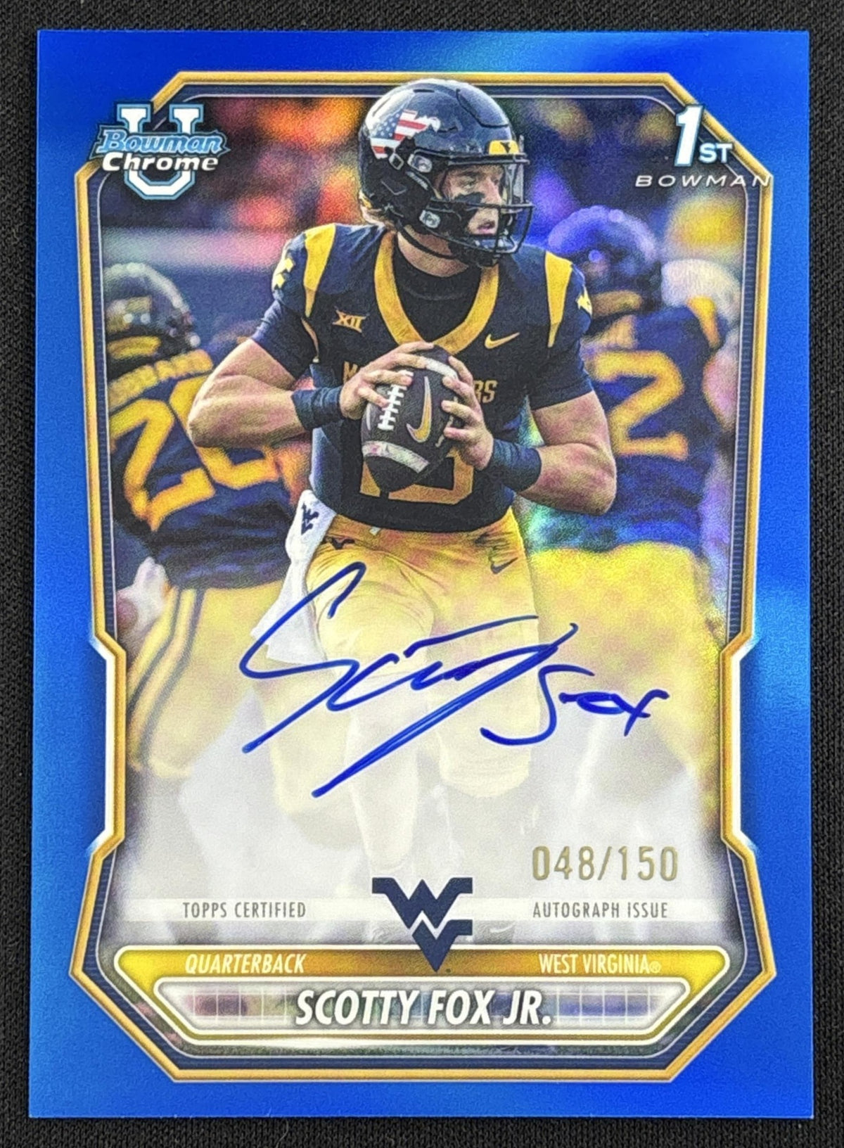 Scotty Fox Jr. 2026 Bowman Chrome Prospect Auto Blue Refractor /150 Mountaineers Sports Trading Card