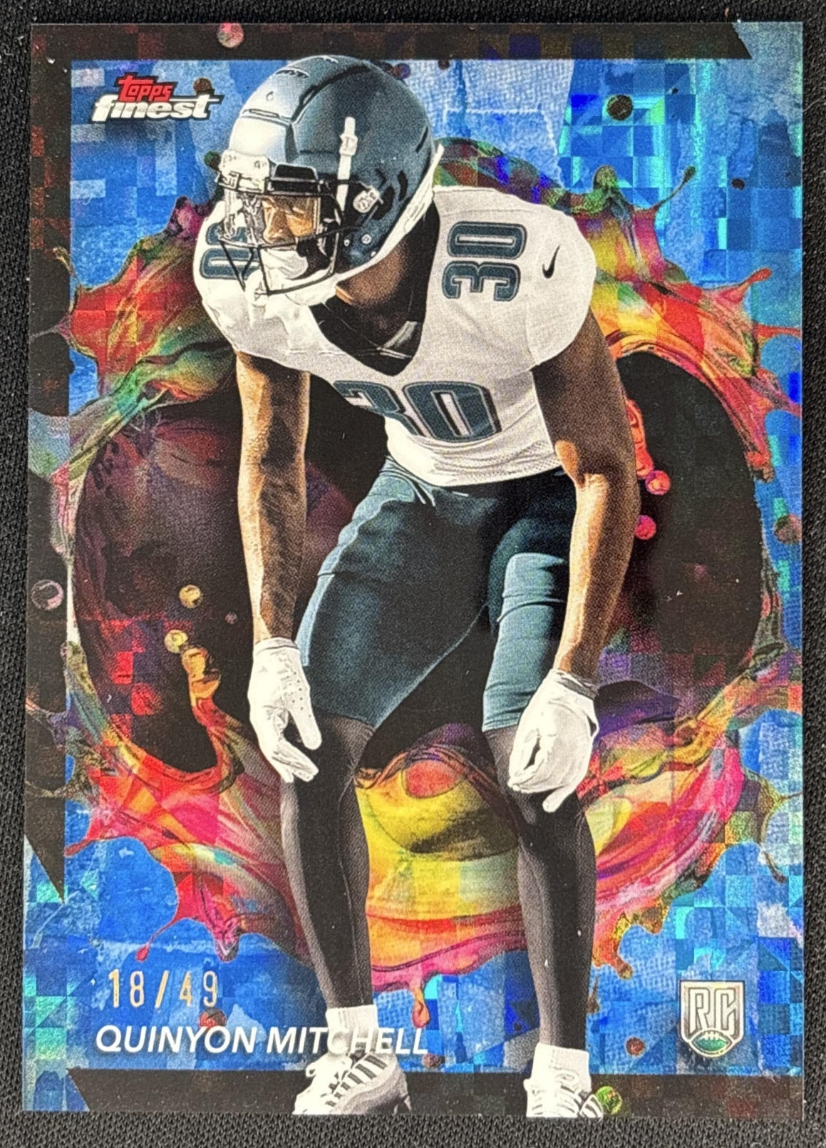 Quinyon Mitchell 2024 Topps Finest Blue Checkerboard Refractor /49 Eagles