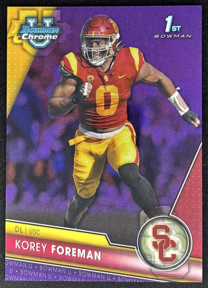 Korey Foreman 2023 Bowman University Chrome Purple Refractor /399 Trojans front