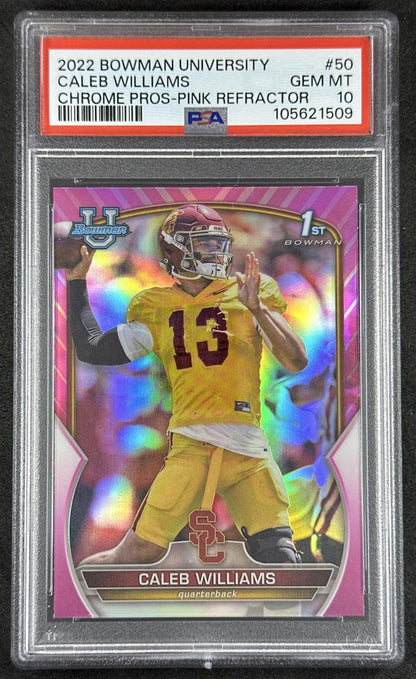 Caleb Williams 2022 Bowman University Chrome Pink Refractor PSA 10