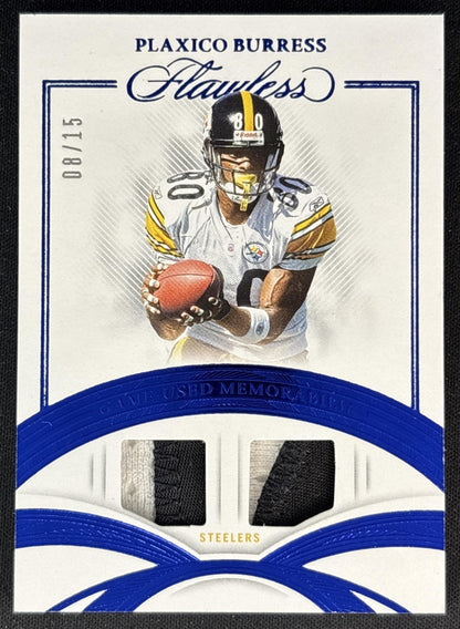 Plaxico Burress 2025 Panini Flawless Game Used Memorabilia Sapphire /15 Steelers front