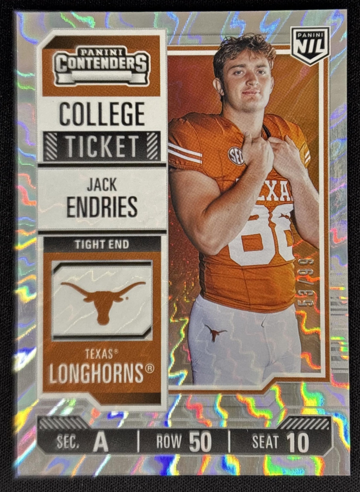 Jack Endries 2025 NIL University of Texas Contenders College Ticket Swirl /199 front