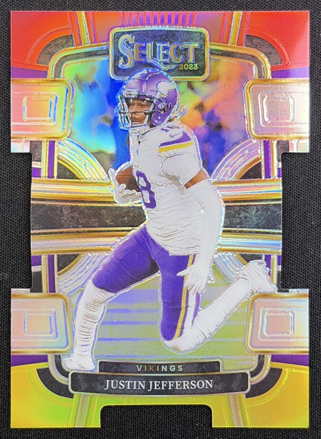 Justin Jefferson 2023 Panini Select Red and Yellow Prizms Die Cut Vikings Minnesota Vikings