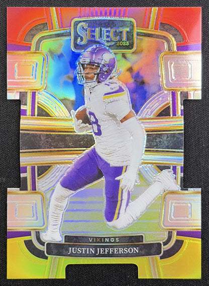 Justin Jefferson 2023 Panini Select Red and Yellow Prizms Die Cut Vikings Minnesota Vikings
