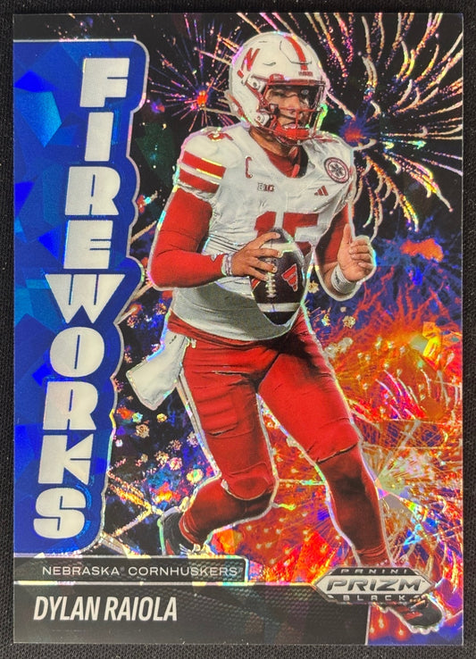 Dylan Raiola 2025 Panini Prizm Black Fireworks Blue Ice /125 Cornhuskers Sports Trading Cards