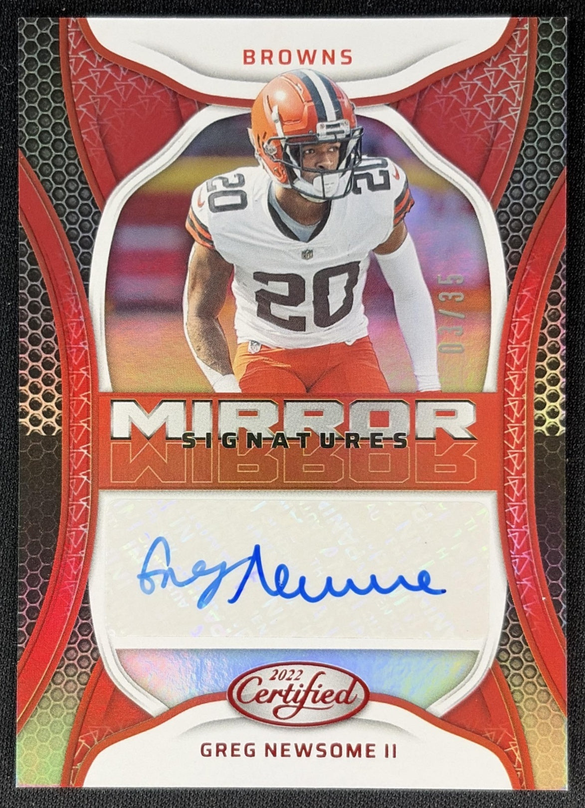 Greg Newsome II 2022 Panini Certified Mirror Signatures Red /35 Browns Sports Trading Cards