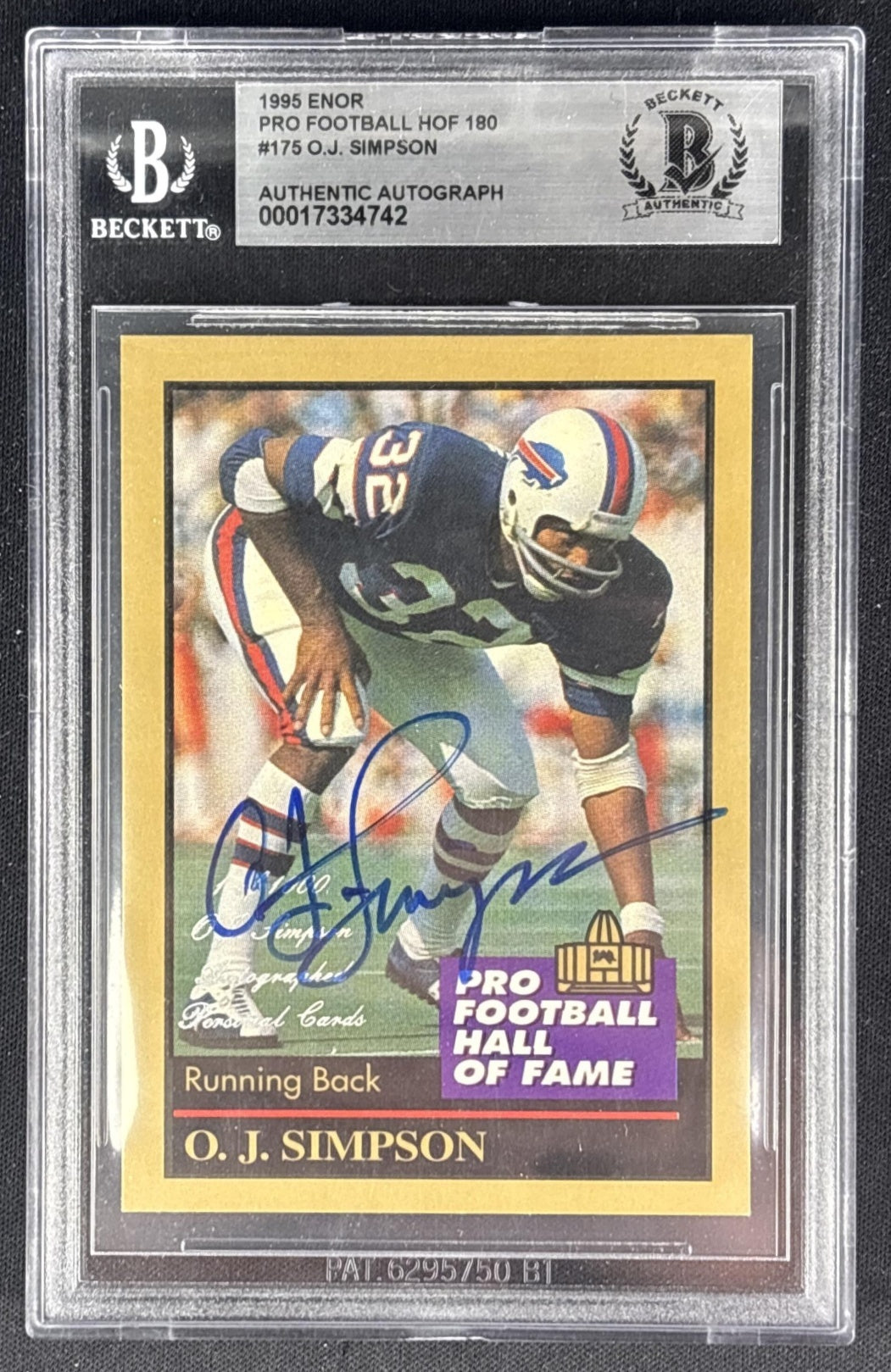 O.J. Simpson 1995 Enor Pro Football HOF Auto BGS Authentic Bills Sports Trading Cards
