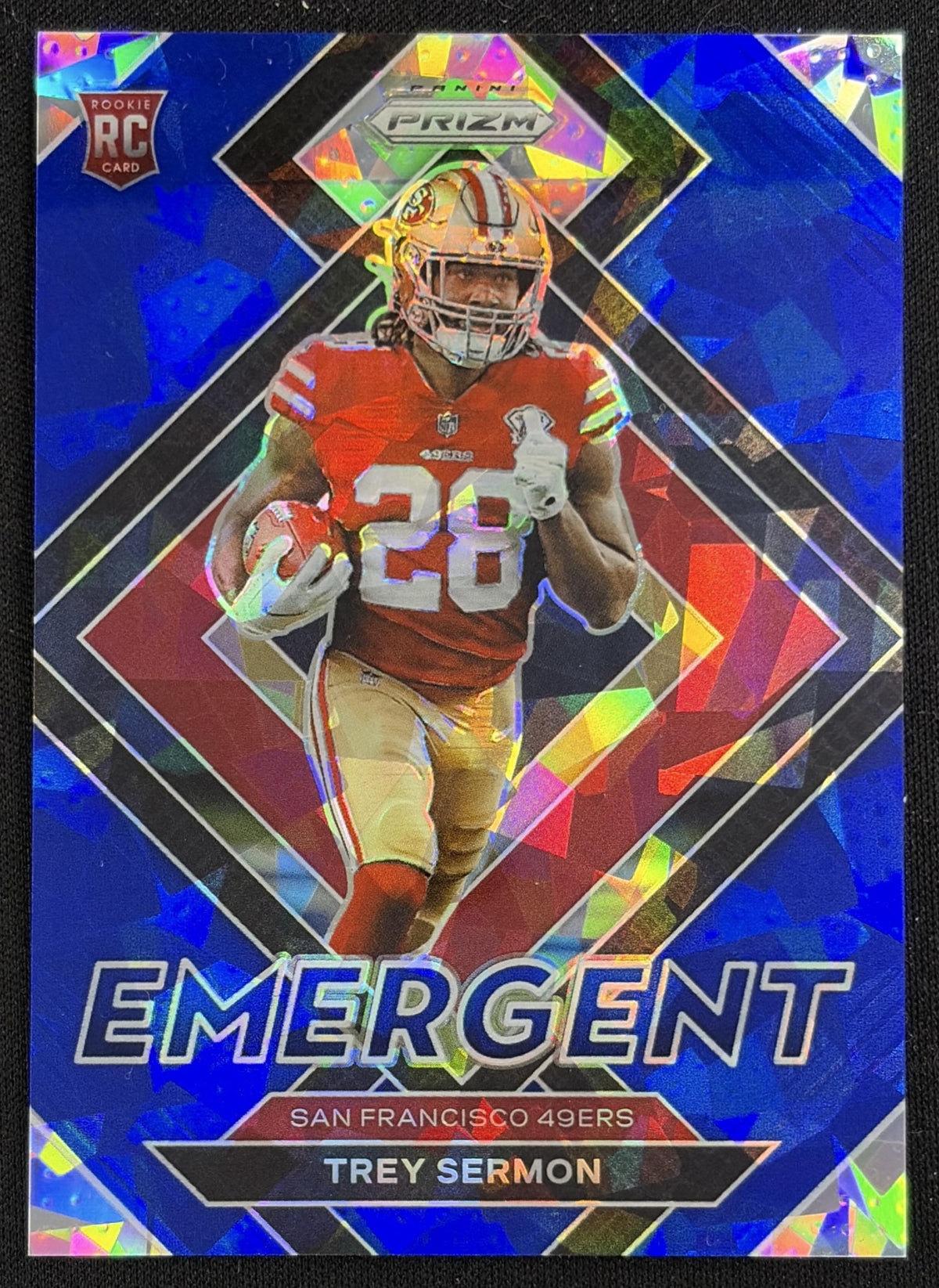 Trey Sermon 2021 Panini Prizm Emergent Prizms Blue Ice /99 49ers - Front
