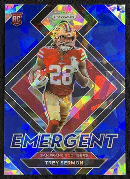 Trey Sermon 2021 Panini Prizm Emergent Prizms Blue Ice /99 49ers - Front
