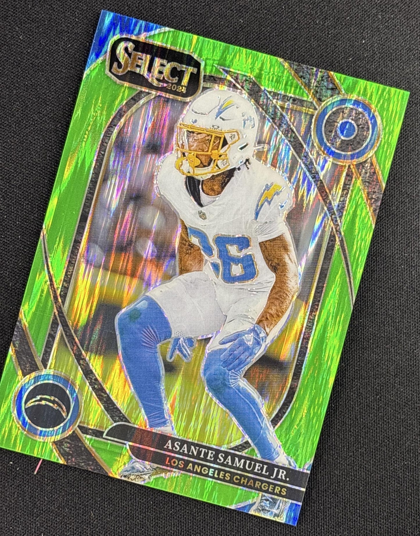 Asante Samuel Jr. 2024 Panini Select Club Neon Green Prizm Shock /499 Chargers