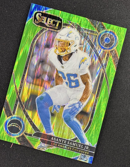 Asante Samuel Jr. 2024 Panini Select Club Neon Green Prizm Shock /499 Chargers