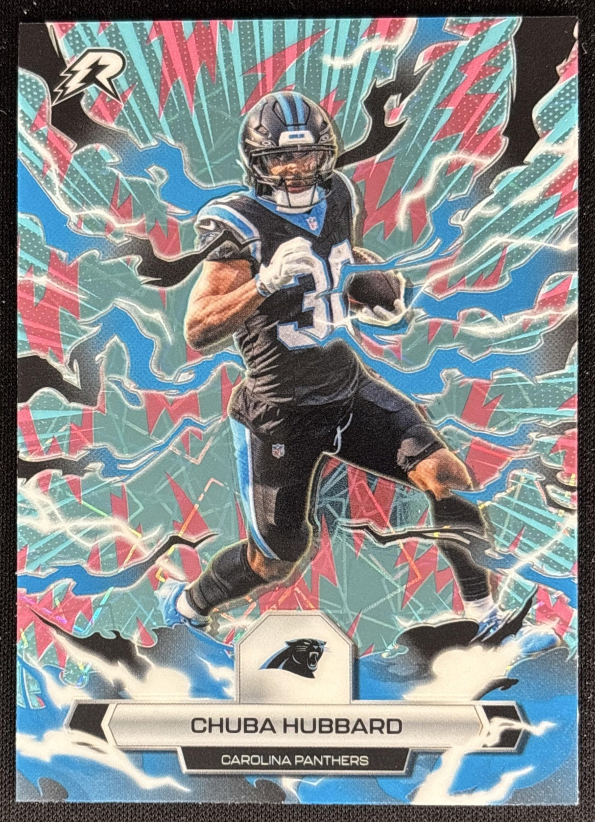Chuba Hubbard 2025 Topps Resurgence Sky Blue and Pink Shock Refractor Panthers