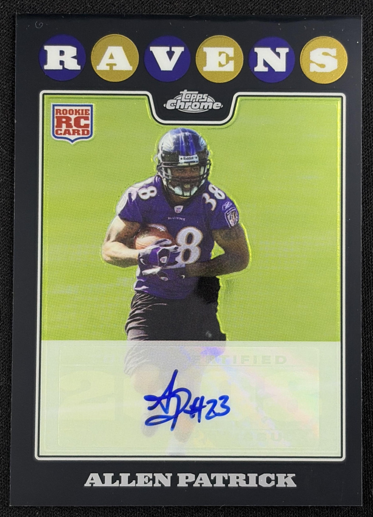 Allen Patrick 2008 Topps Chrome Rookie Auto Ravens sports trading card front