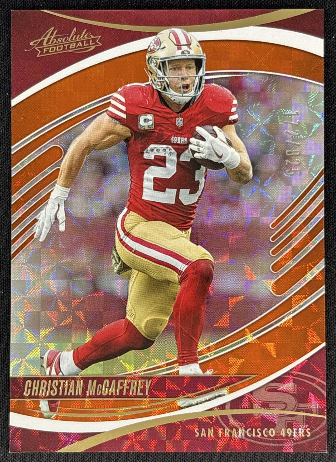 Christian McCaffrey 2025 Panini Absolute Orange Mosaic /825 49ers front