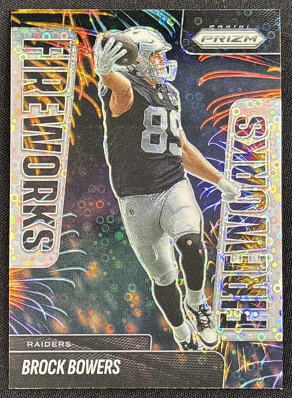 Brock Bowers 2025 Panini Prizm Fireworks No Huddle Raiders