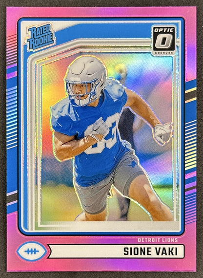 Sione Vaki 2024 Panini Donruss Optic Rated Rookie Preview Pink Lions Sports Trading Cards
