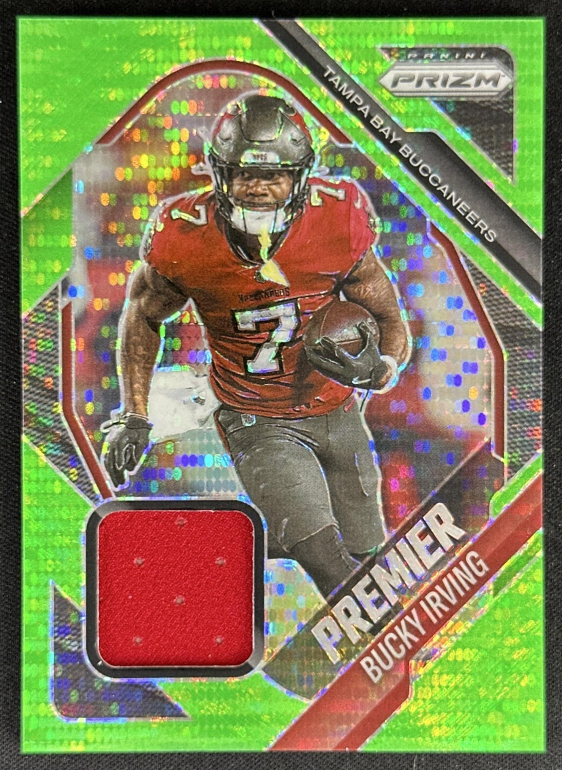 Bucky Irving 2025 Panini Prizm Premier Jerseys Green Pulsar Buccaneers