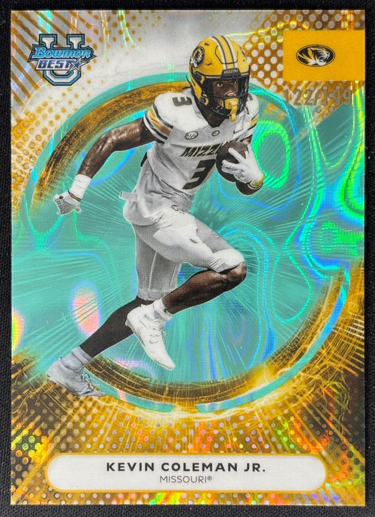 Front of Kevin Coleman Jr. 2025 Best University Aqua Lava Refractor /199 Tigers