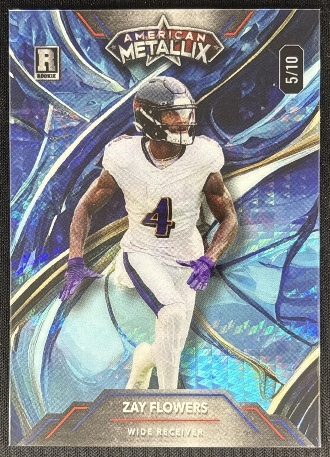 Zay Flowers 2023 American Metallix WildGlass Blue /10 Ravens Sports Trading Card
