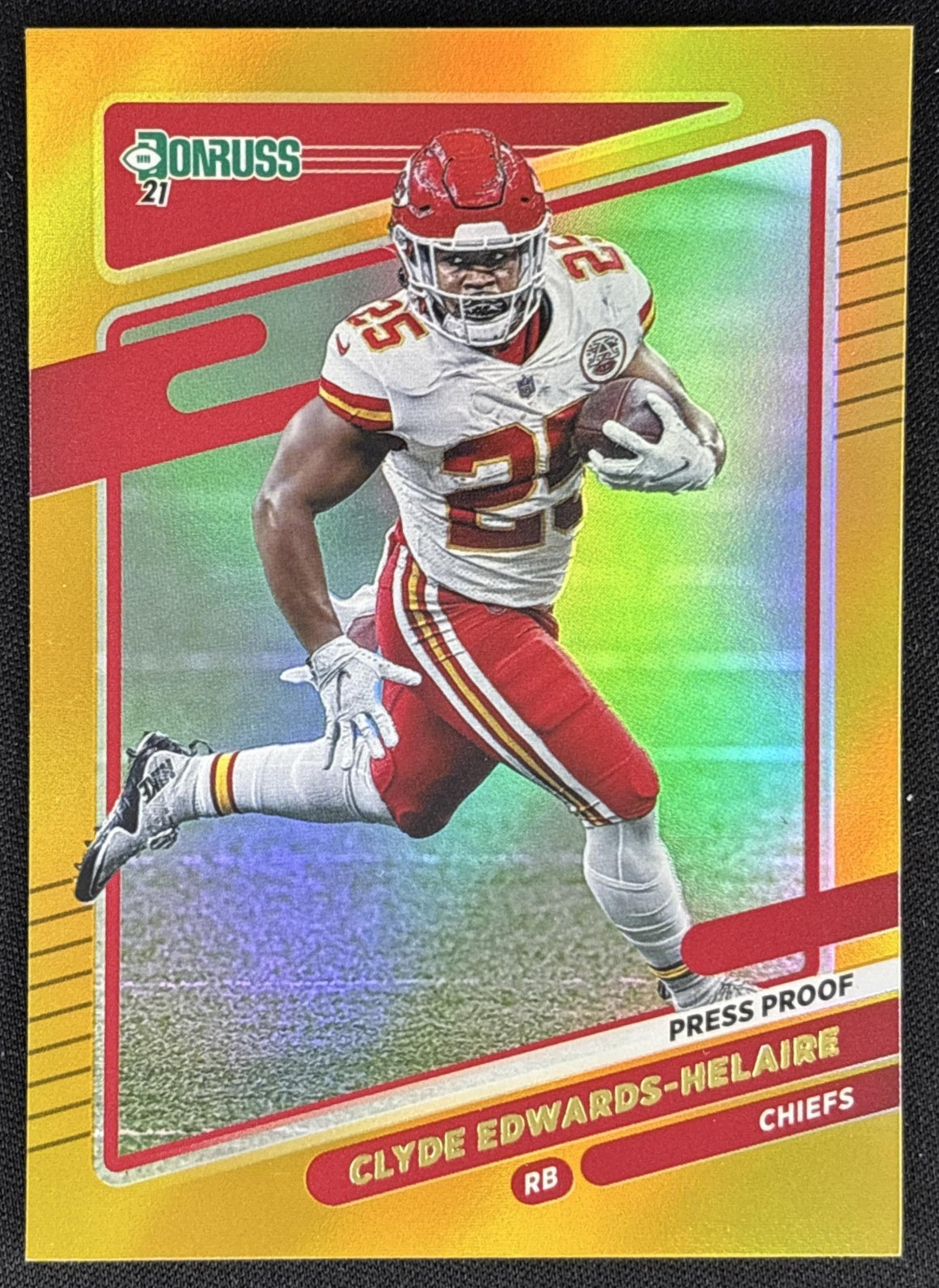 Clyde Edwards-Helaire 2021 Panini Donruss Press Proof Premium Chiefs Sports Trading Card