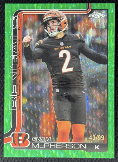 Evan McPherson 2025 Topps Chrome Green Wave Refractor /99 Bengals Default Title Sports Trading Cards