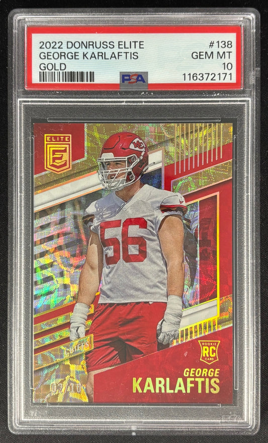 George Karlaftis 2022 Panini Donruss Elite Gold /10 PSA 10 Chiefs Sports Trading Card