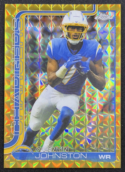 Quentin Johnston 2025 Topps Chrome Gold Geometric Refractor /50 Chargers Los Angeles Chargers