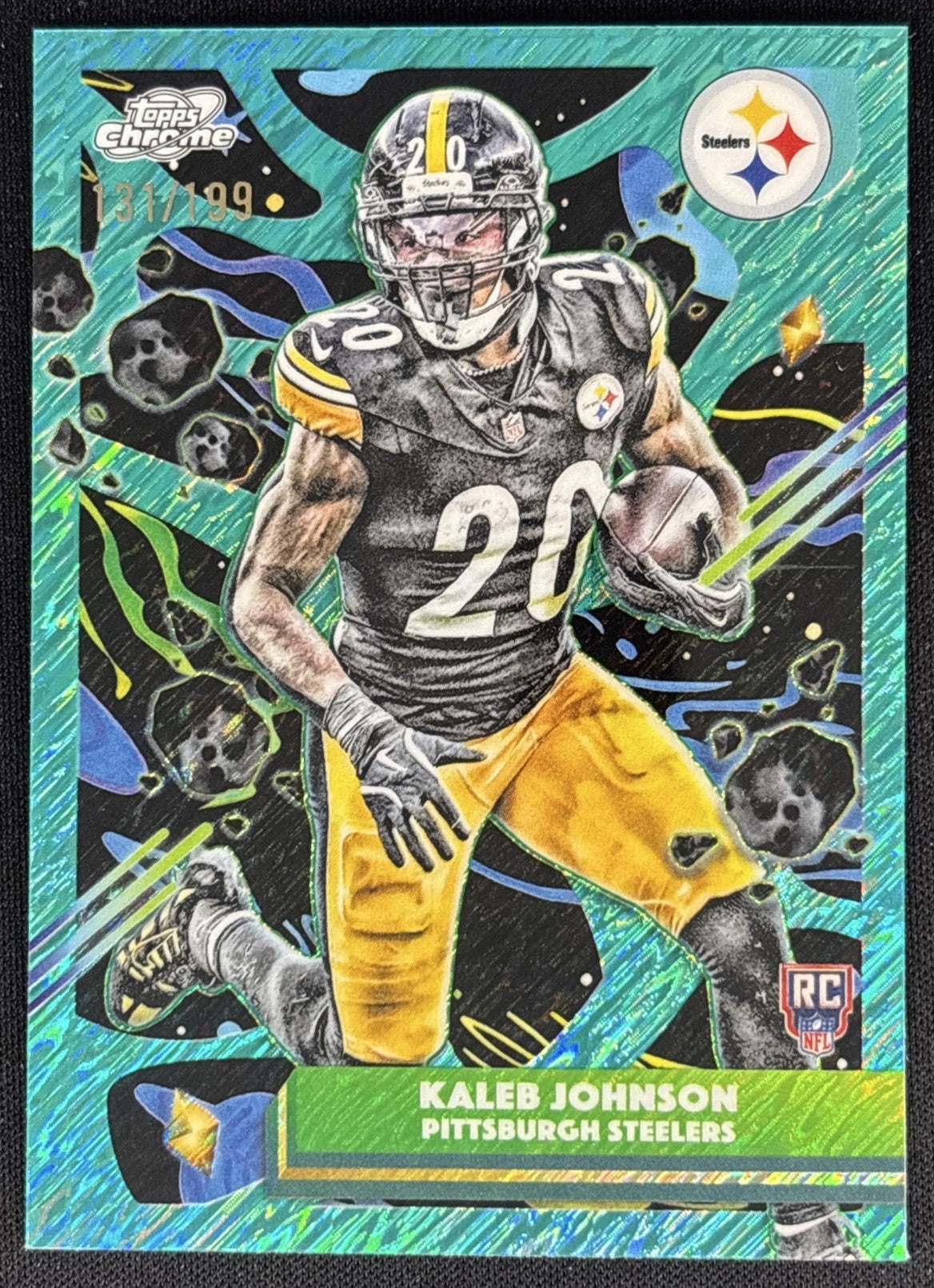 Kaleb Johnson 2025 Topps Cosmic Chrome Aqua Equinox Refractor /199 Steelers Sports Trading Cards