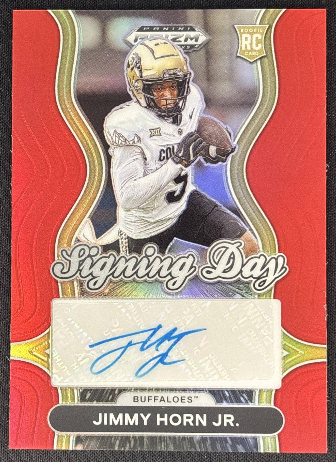 Jimmy Horn Jr. 2025 Panini Prizm Draft Picks Signing Day Red /399 Buffaloes front