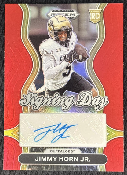 Jimmy Horn Jr. 2025 Panini Prizm Draft Picks Signing Day Red /399 Buffaloes front