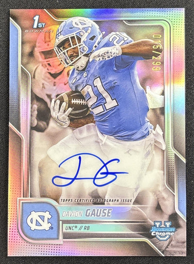 Davion Gause 2025 Bowman Chrome University Prospect Auto Refractor /299 Tar Heels