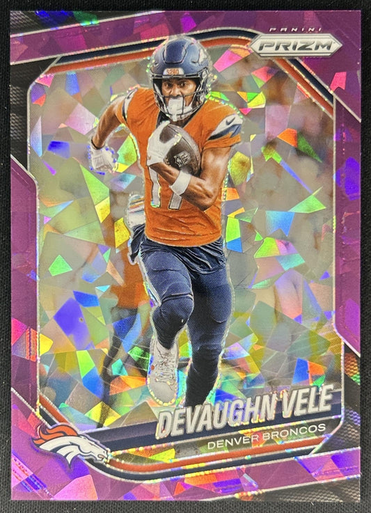 Devaughn Vele 2025 Panini Prizm Purple Ice /225 Broncos