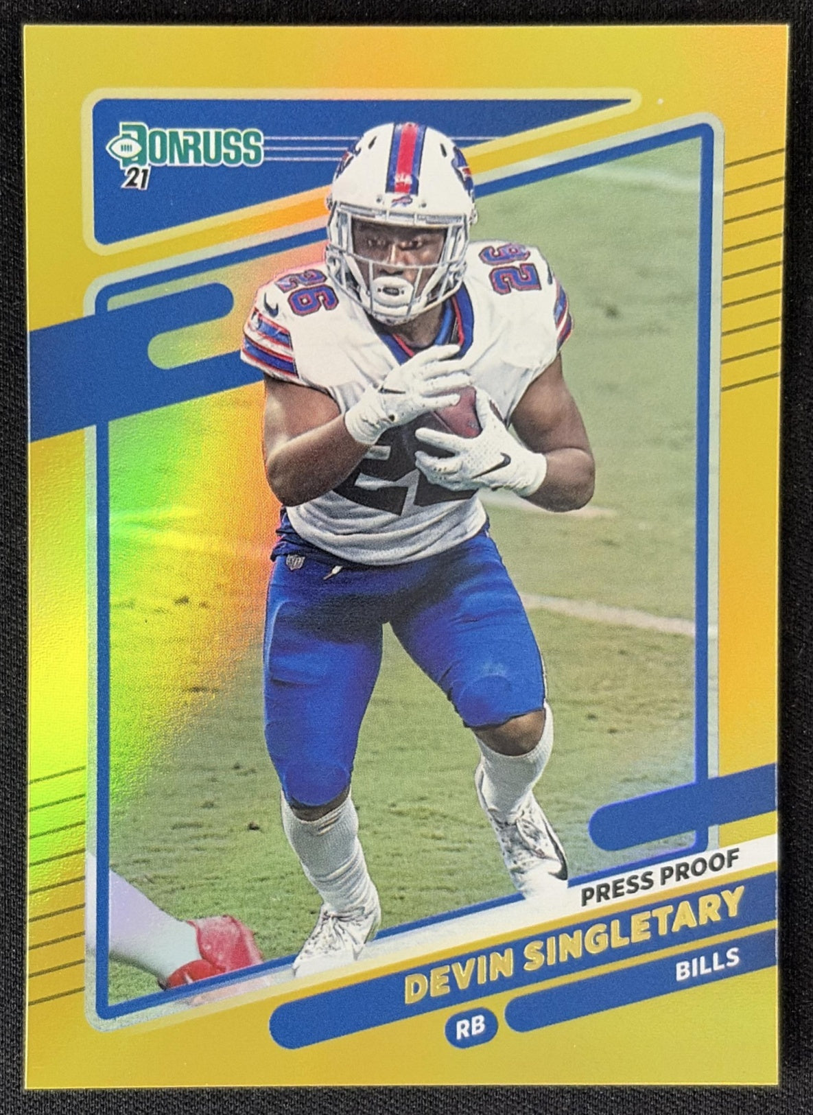 Devin Singletary 2021 Panini Donruss Press Proof Premium Bills - Buffalo Bills