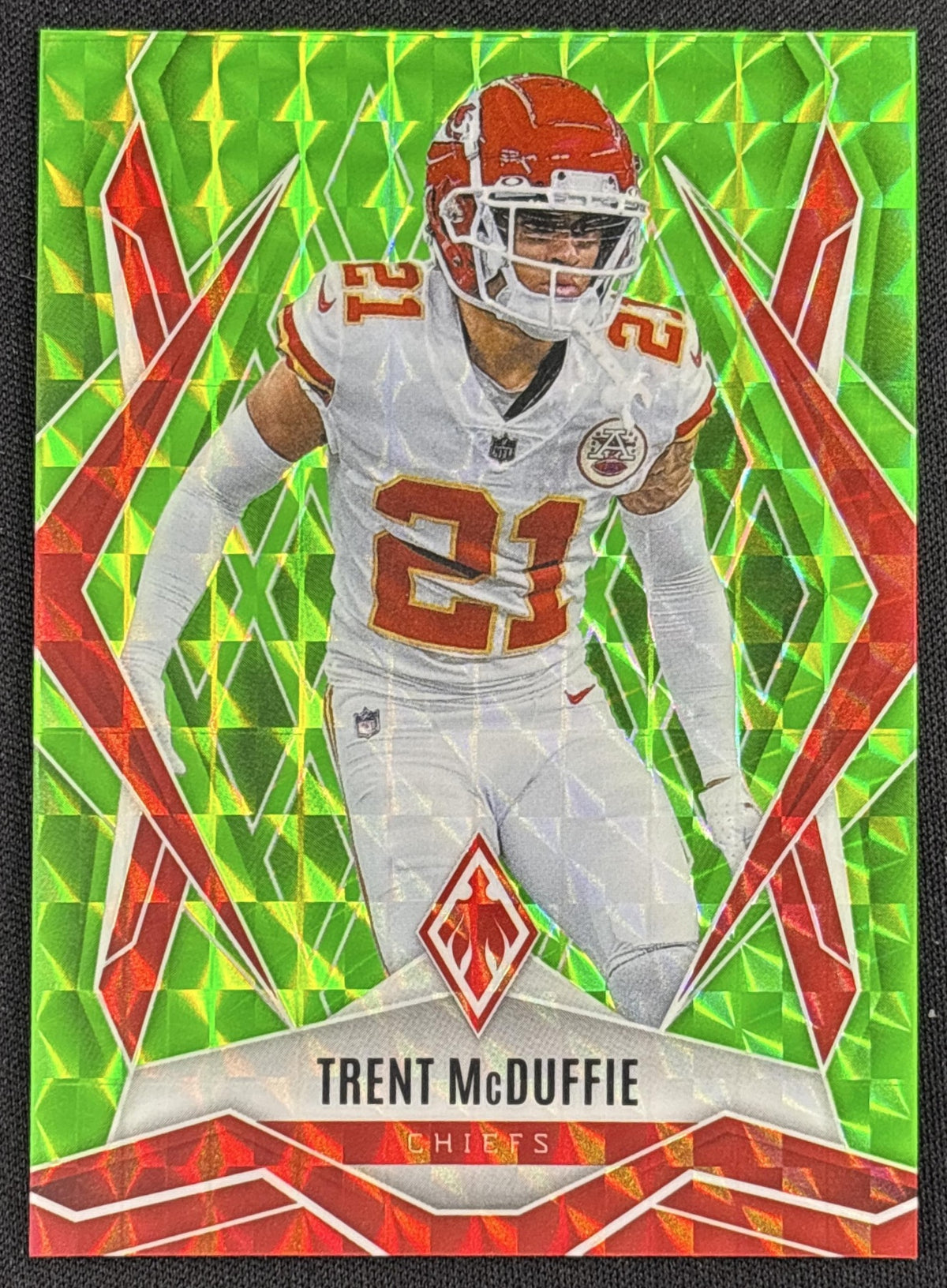 Trent McDuffie 2025 Panini Phoenix Lime Green Pyramids Prizm /285 Chiefs