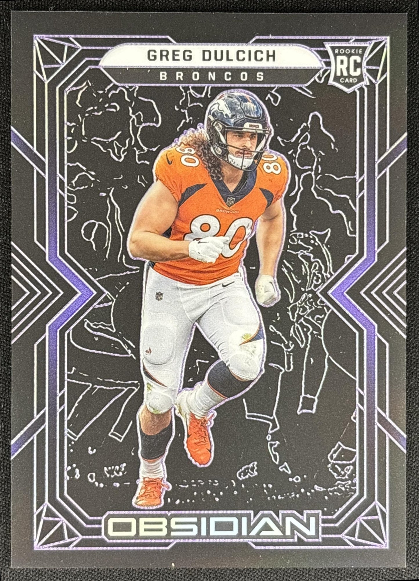 Greg Dulcich 2022 Panini Obsidian Electric Etch Purple /100 Broncos