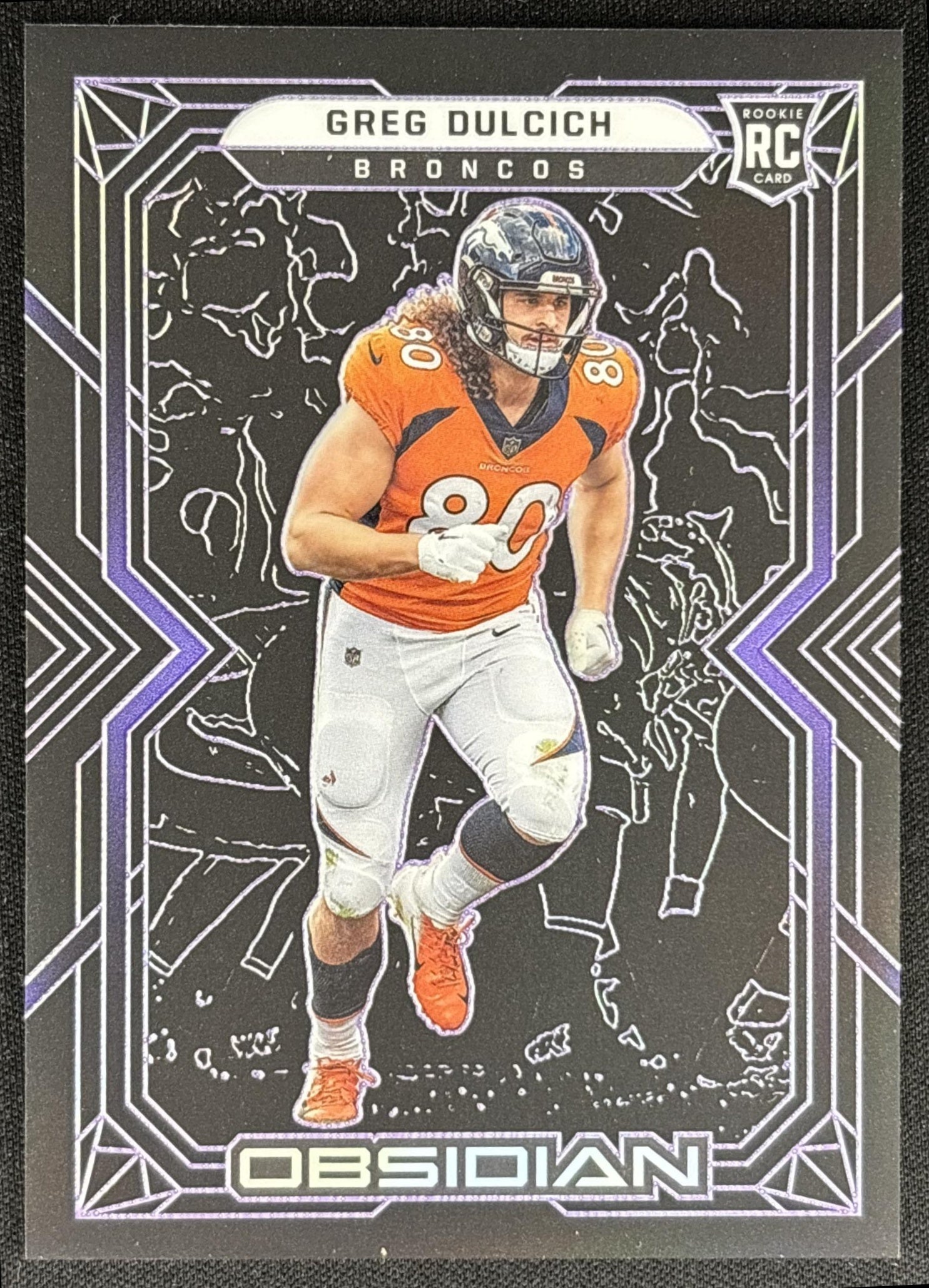 Greg Dulcich 2022 Panini Obsidian Electric Etch Purple /100 Broncos