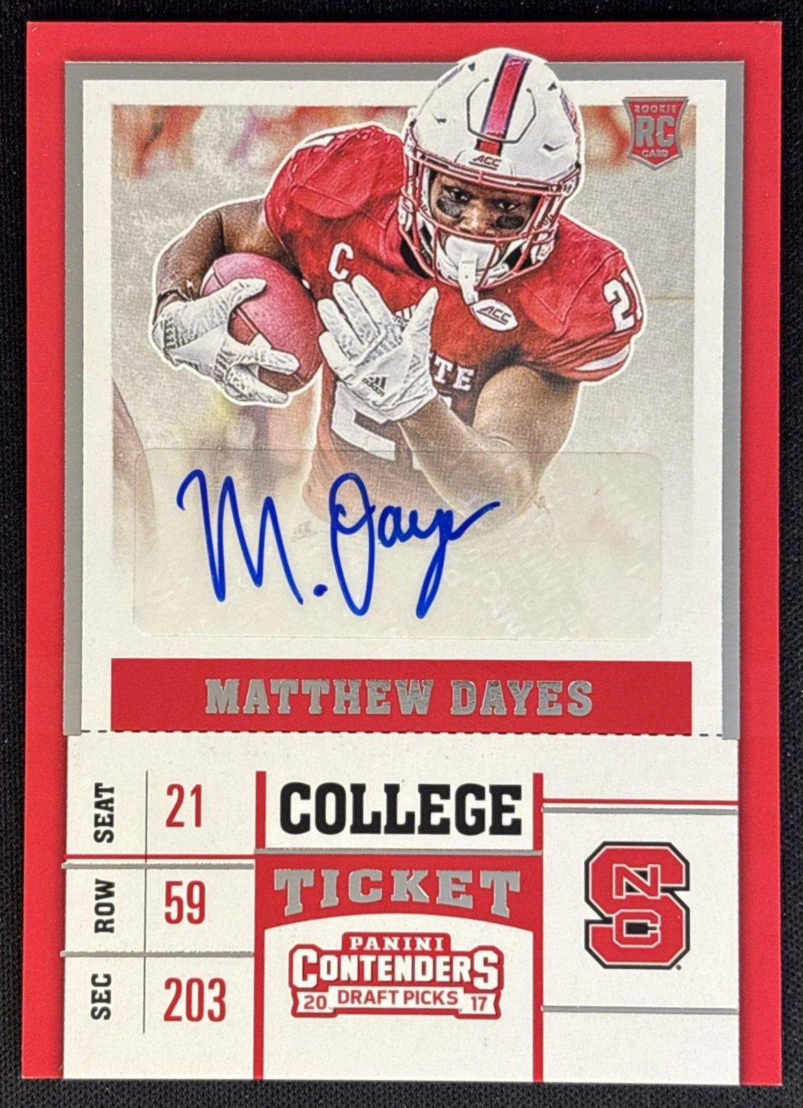 Matthew Dayes 2017 Panini Contenders Draft Picks Auto