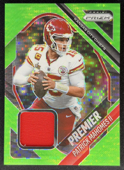 Patrick Mahomes II 2025 Panini Prizm Premier Jerseys Neon Green Pulsar Chiefs front